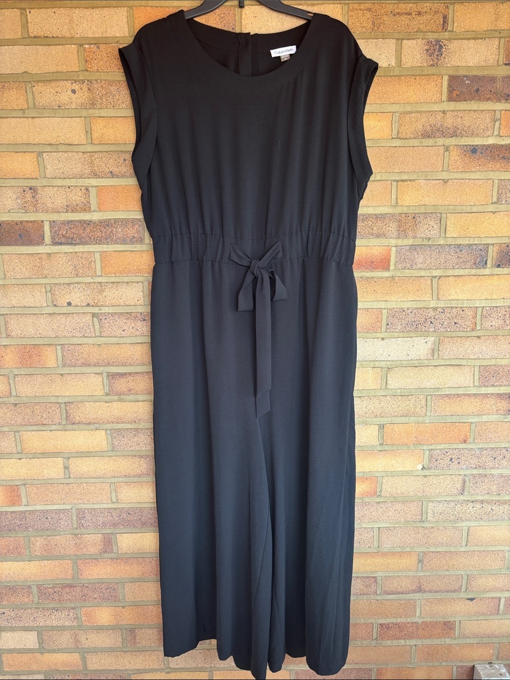 Calvin Klein Black Sleeveless Wide Leg Jumpsuit with Tie Waist 14